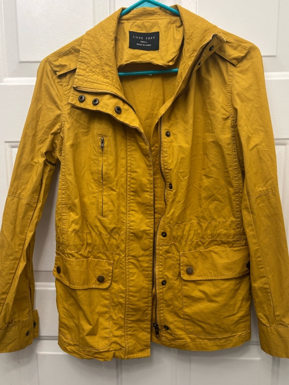 Love Tree Yellow 100% Cotton Utility Jacket with Front Pockets